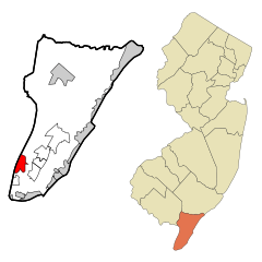 Cape May County New Jersey Incorporated and Unincorporated areas Villas Highlighted.svg
