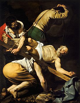 Archivo:Crucifixion of Saint Peter-Caravaggio (c.1600)