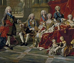 Archivo:Detail of the 1743 portrait of the Family of Philip V of Spain, (Fernando Prince ofAsturias, King Felipe, Infante Luis Antonio, Queen Elisabeth, Infante Felipe and Princess Louise Élisabeth) L M van Loo