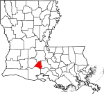 Mapa de Luisiana con la ubicación del Parish Lafayette