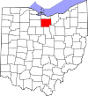 Mapa de Ohio con la ubicación del condado de Huron