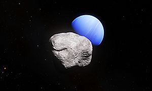 Archivo:Neptune and its smallest moon Hippocamp (artist’s impression)