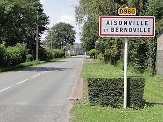 Aisonville-et-Bernoville (Aisne) city limit sign.JPG