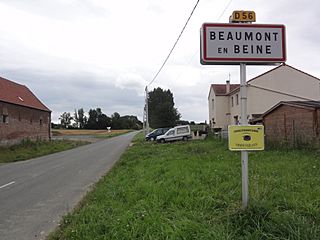 Beaumont-en-Beine (Aisne) city limit sign.JPG