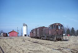 CGW 13 (S1) at end of line at Goodhue, MN Crew eating oyster stew in caboose, January 30, 1964 (21818712074).jpg