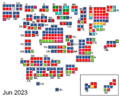 Cartogram of the Spanish Congress of Deputies election, 2023-07