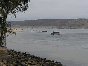 Archivo:Fisher boats Restinga peninsula, Angola