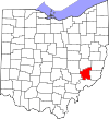 Mapa de Ohio con la ubicación del condado de Noble