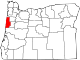 Mapa de Oregón con la ubicación del condado de Lincoln