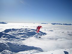 Paraglider in Winter, Brevant, Chamonix, France