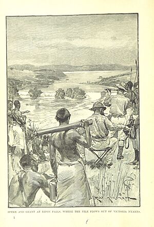 Archivo:Speke and Grant at Ripon Falls, from 1892 book The Story of Africa and its Explorers