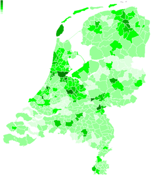 Archivo:GL-stemmers per gemeente Tweede Kamer 2006