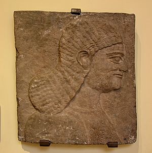 Archivo:Limestone wall relief depicting an Assyrian royal attendant, a eunuch. From the Central Palace at Nimrud, Iraq, 744-727 BCE. Ancient Orient Museum, Istanbul