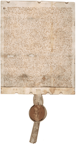 Archivo:Magna Carta (1297 version with seal, owned by David M Rubenstein)