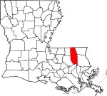 Mapa de Luisiana con la ubicación del Parish Tangipahoa