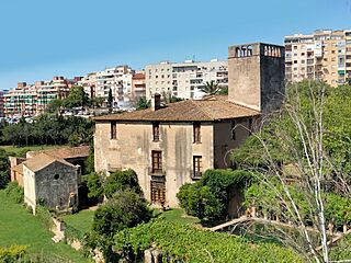 005 Can Clota (Esplugues de Llobregat), angle nord-est i capella.jpg
