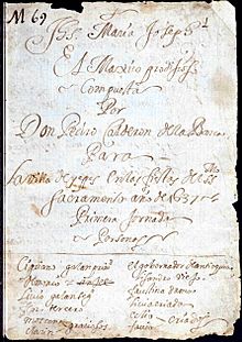 Archivo:Comienzo de El mágico prodigioso (manuscrito autógrafo)