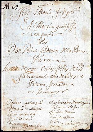 Archivo:Comienzo de El mágico prodigioso (manuscrito autógrafo)