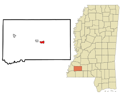 Franklin County Mississippi Incorporated and Unincorporated areas Bude Highlighted.svg