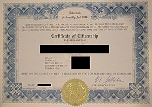 Archivo:Liberland Citizenship Certificate