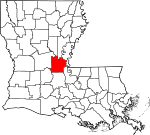 Mapa de Luisiana con la ubicación del Parish Avoyelles
