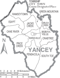 Archivo:Map of Yancey County North Carolina With Municipal and Township Labels