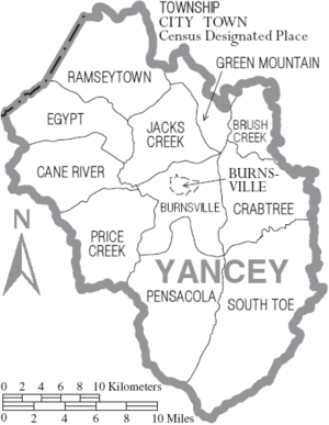 Archivo:Map of Yancey County North Carolina With Municipal and Township Labels