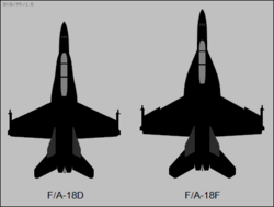 Archivo:McDonnell Douglas FA-18D and Boeing FA-18F top-view silhouette comparison