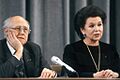 RIAN archive 145694 Mstislav Rostropovich and Galina Vishnevskaya address news conference in Moscow