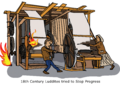 18th century Luddite workers destroy textile machine