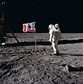 Buzz salutes the U.S. Flag