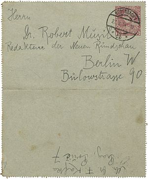 Archivo:Franz Kafka an Robert Musil 1914-02-27 Umschlag