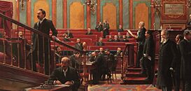 Lectura de un proyecto de Ley en el Salón de Sesiones, de Asterio Mañanós (Congreso de los Diputados de España).jpg