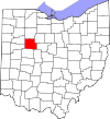 Mapa de Ohio con la ubicación del condado de Hardin