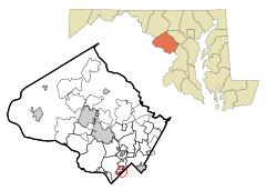 Montgomery County Maryland Incorporated and Unincorporated areas Chevy Chase Village Highlighted.svg