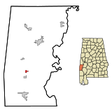 Choctaw County Alabama Incorporated and Unincorporated areas Toxey Highlighted.svg