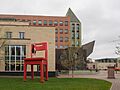 Denver Public Library with sculpture