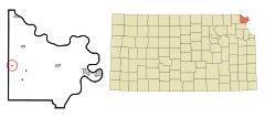 Doniphan County Kansas Incorporated and Unincorporated areas Leona Highlighted.svg