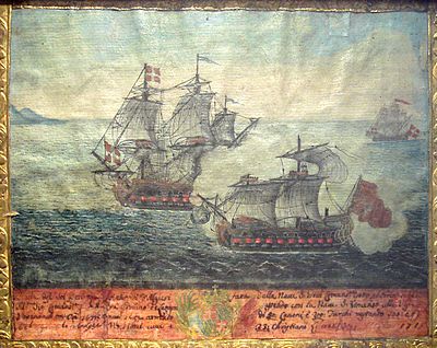 Archivo:Ex Voto of a Naval Battle between a Turkish ship from Alger and a ship of the Order of Malta under Langon 1719