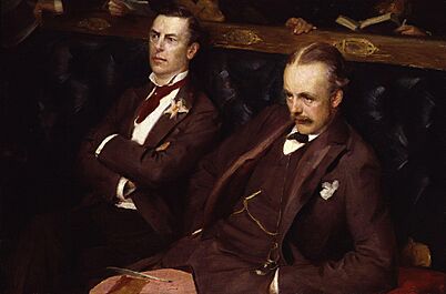 Archivo:Joseph ('Joe') Chamberlain; Arthur James Balfour, 1st Earl of Balfour by Sydney Prior Hall