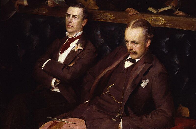 Joseph ('Joe') Chamberlain; Arthur James Balfour, 1st Earl of Balfour by Sydney Prior Hall
