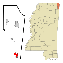 Tishomingo County Mississippi Incorporated and Unincorporated areas Belmont Highlighted.svg
