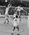 Volleybal Europacup landskampioen Starlift. Blokkeer tegen Real Madrid II