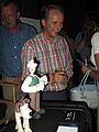 Wallace, Gromit, and creator Nick Park