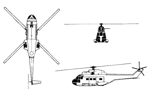 Archivo:Aérospatiale SA 330 Puma 3-view line drawing