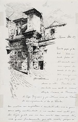 Archivo:Carta con dibujo de pórtico romano - Rafael Romero de Torres