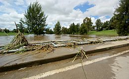 Archivo:Debris on the low-level bridge over the Macquarie River in Bathurst
