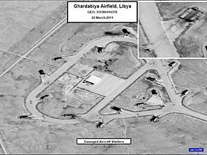 Archivo:Ghardabiya Airfield - Damaged Aircraft Shelters - Operation Odyssey Dawn