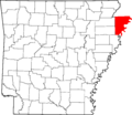 Map of Arkansas highlighting Mississippi County
