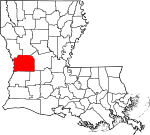 Mapa de Luisiana con la ubicación del Parish Vernon